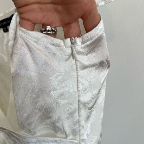 Pretty Darling Size 8 White Floral Detail Drape Jaquard Midi Bridal Dress Event - Picture 11 of 15